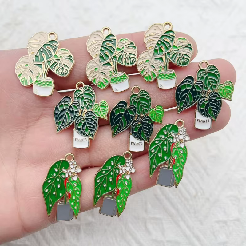 10 pièces de feuilles de bananier succulentes vertes en pot, accessoires en alliage émaillé pour la 