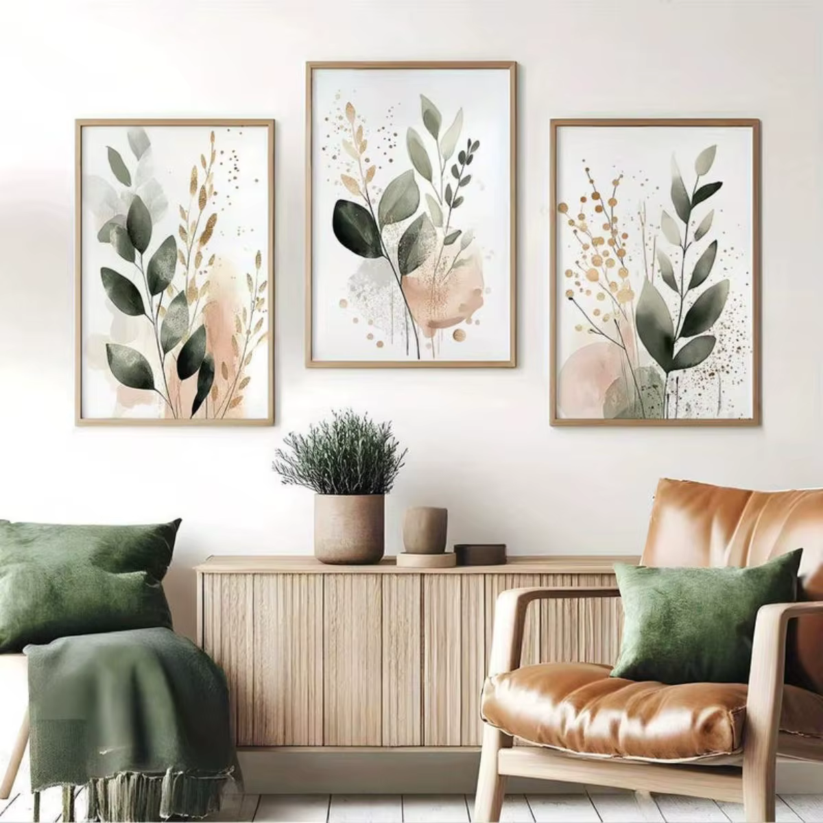 Lot de 3 affiches sur toile abstraites à thème végétal, impressions d'art botanique moderne et minim