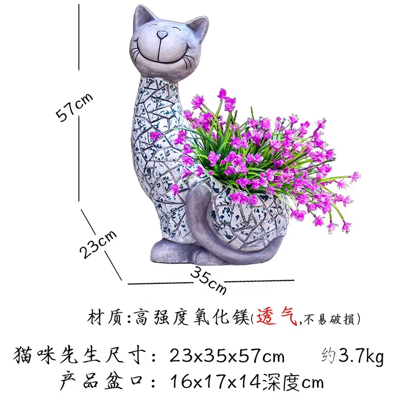 Pot de fleur en forme de chat en plein air, jardinière design animal, jardin créatif, sculpture de b