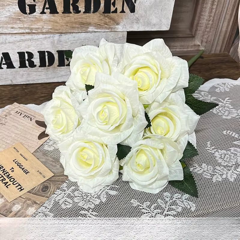 Roses de déesse artificielles en soie, fausses fleurs, décoration d'hôtel, Simulation de 7 têtes, pa