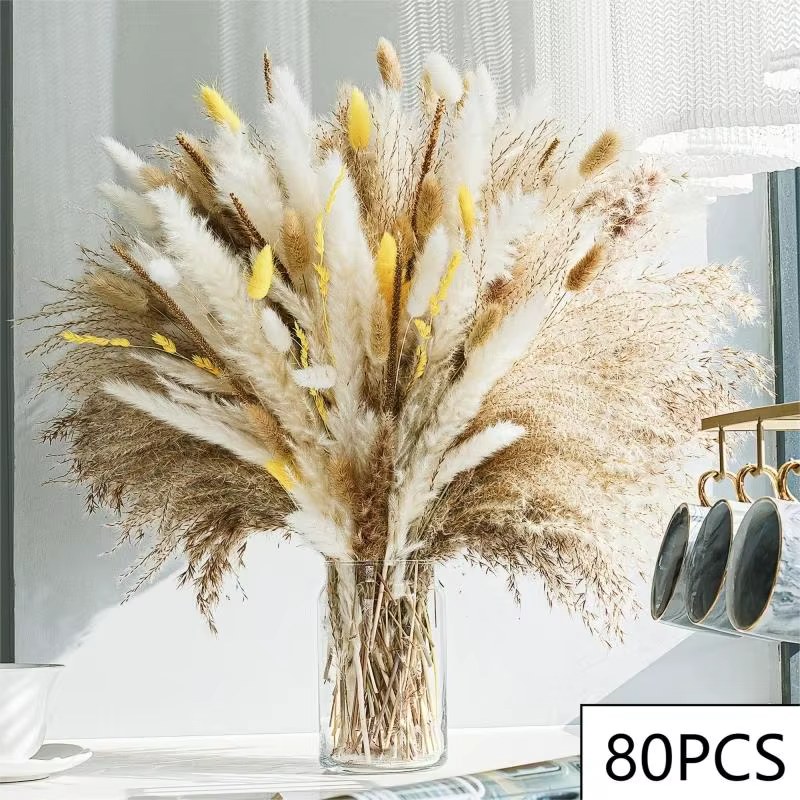 Bouquet de fleurs séchées de Pampas moelleuses, 100 pièces, décoration de maison, lapin naturel, que