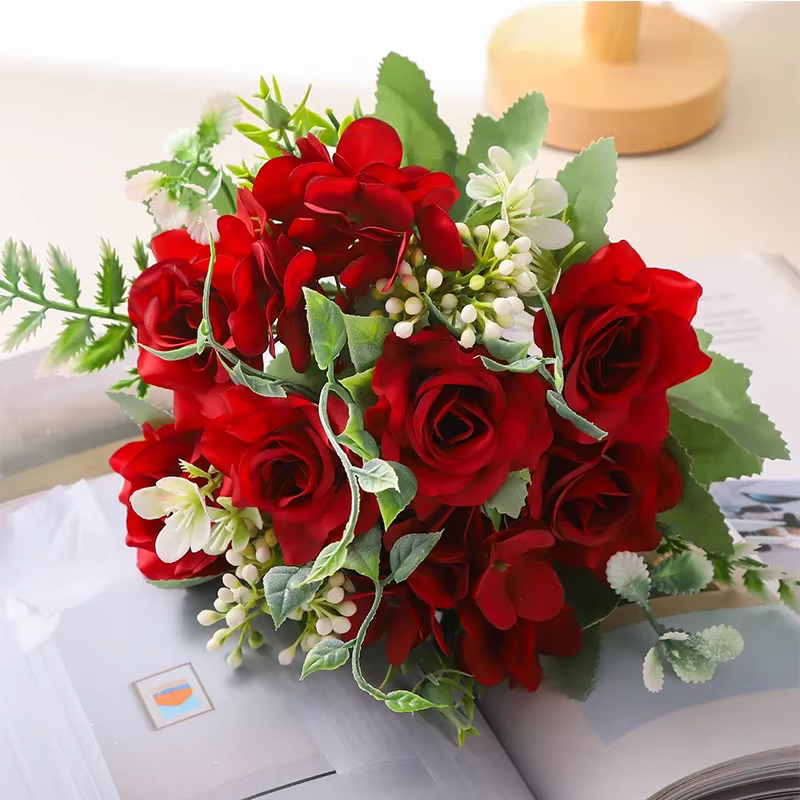Bouquet de Roses Artificielles pour Décoration Intérieure, Fleurs Artificielles Françaises, Coin, Pa