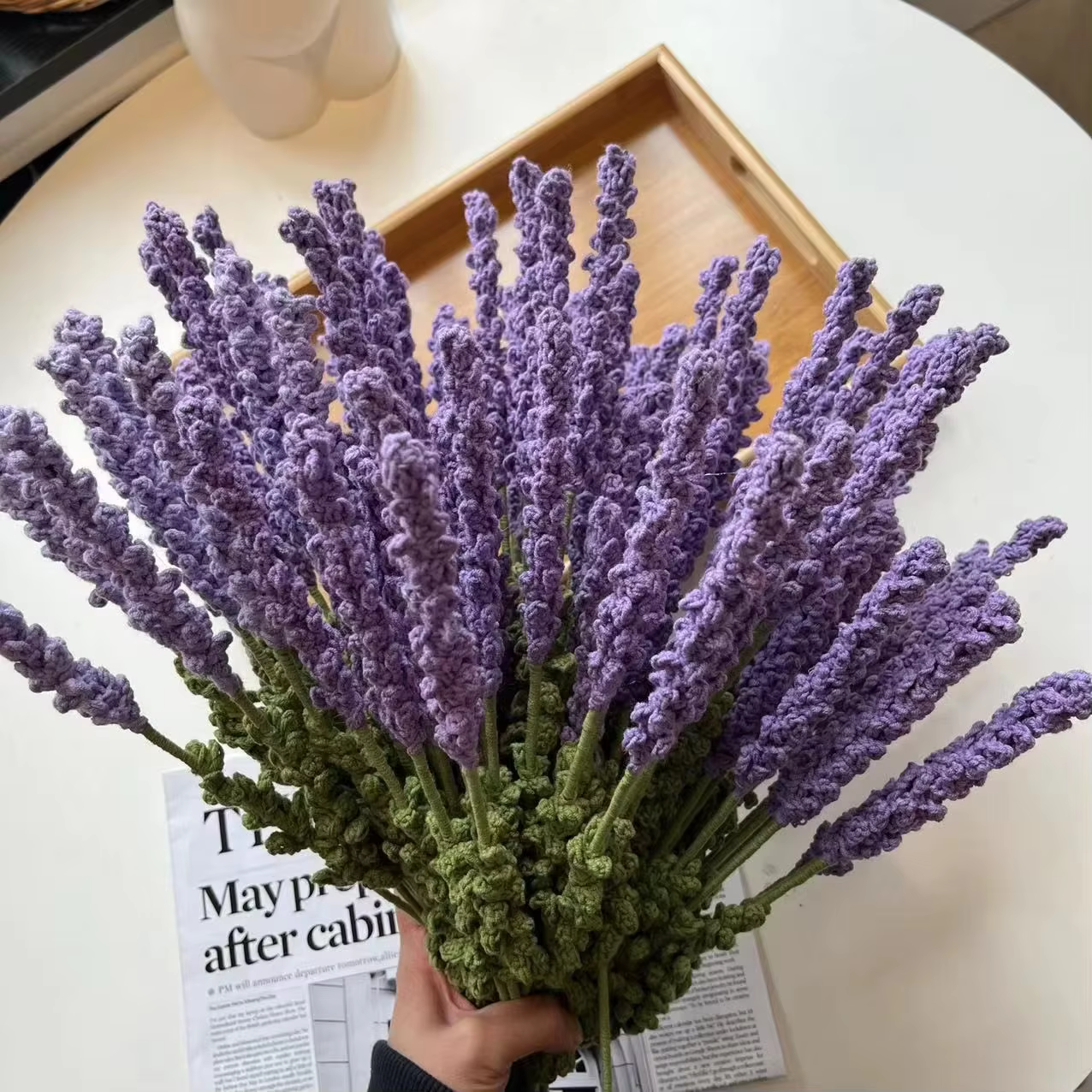 Fleurs de laine tissées à la la lavande, Bouquet artificiel fini, fleurs crochetées à la main, ornem