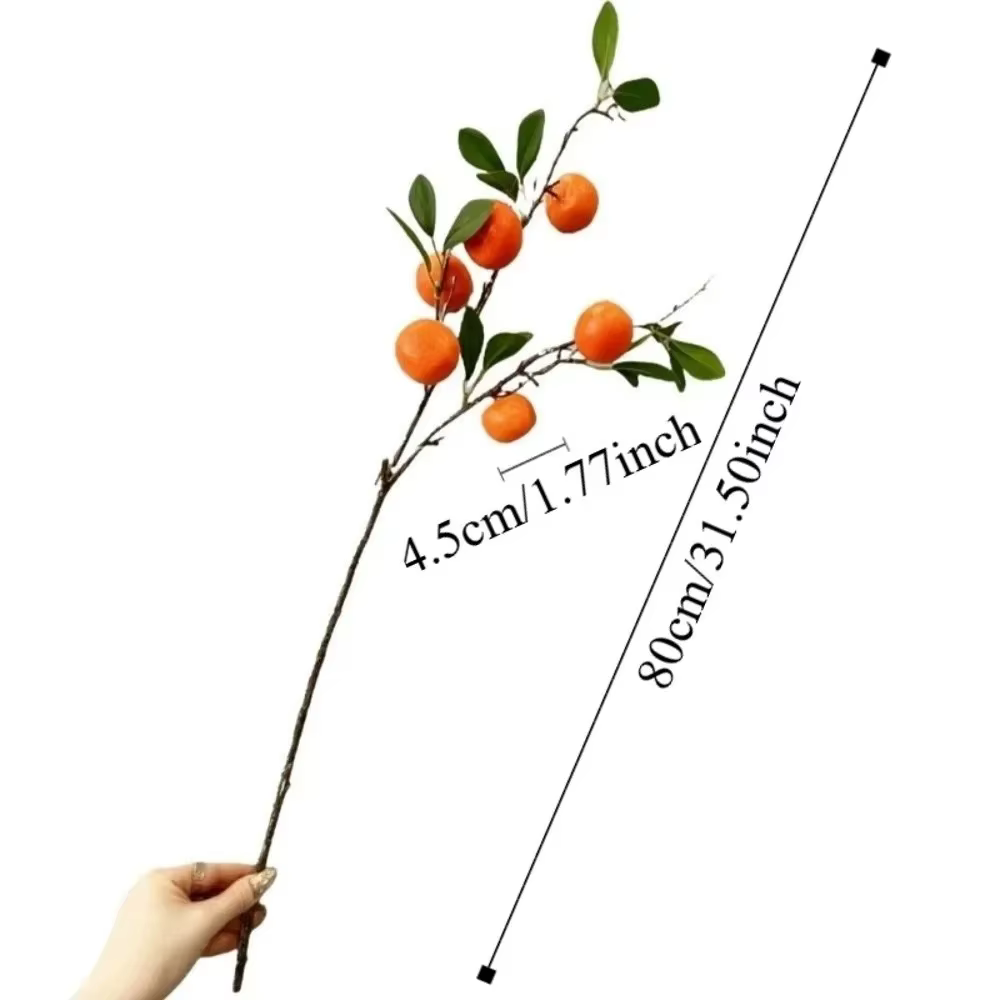 Branche d'orange artificielle avec feuilles vertes réalistes, faux fruit d'orange de luxe, arbre fru