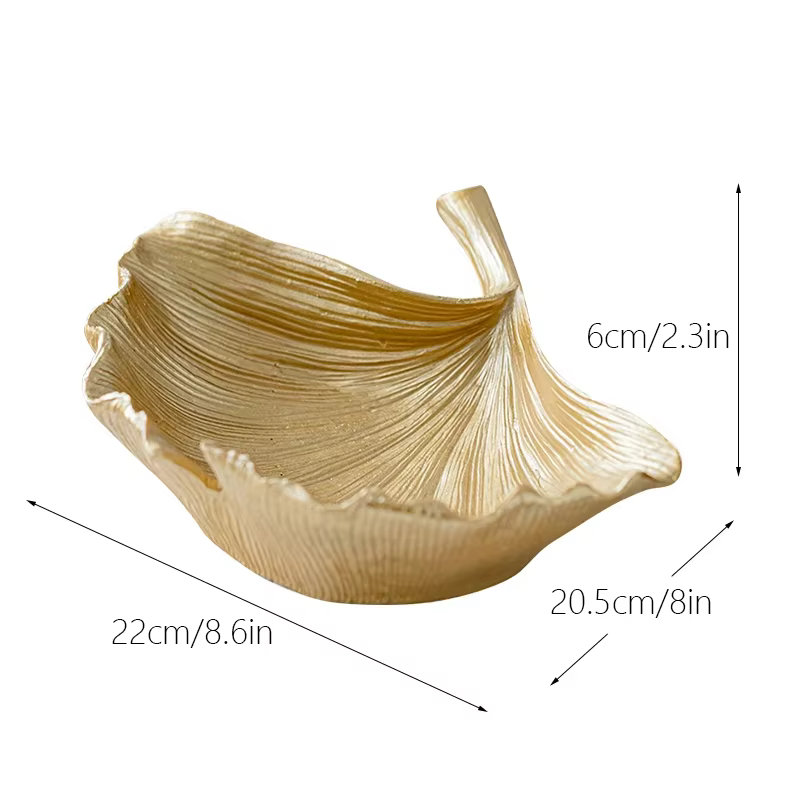 Conteneur de stockage de feuilles de ginkgo dorées en résine, FigAuckland décoratif, décor de bureau