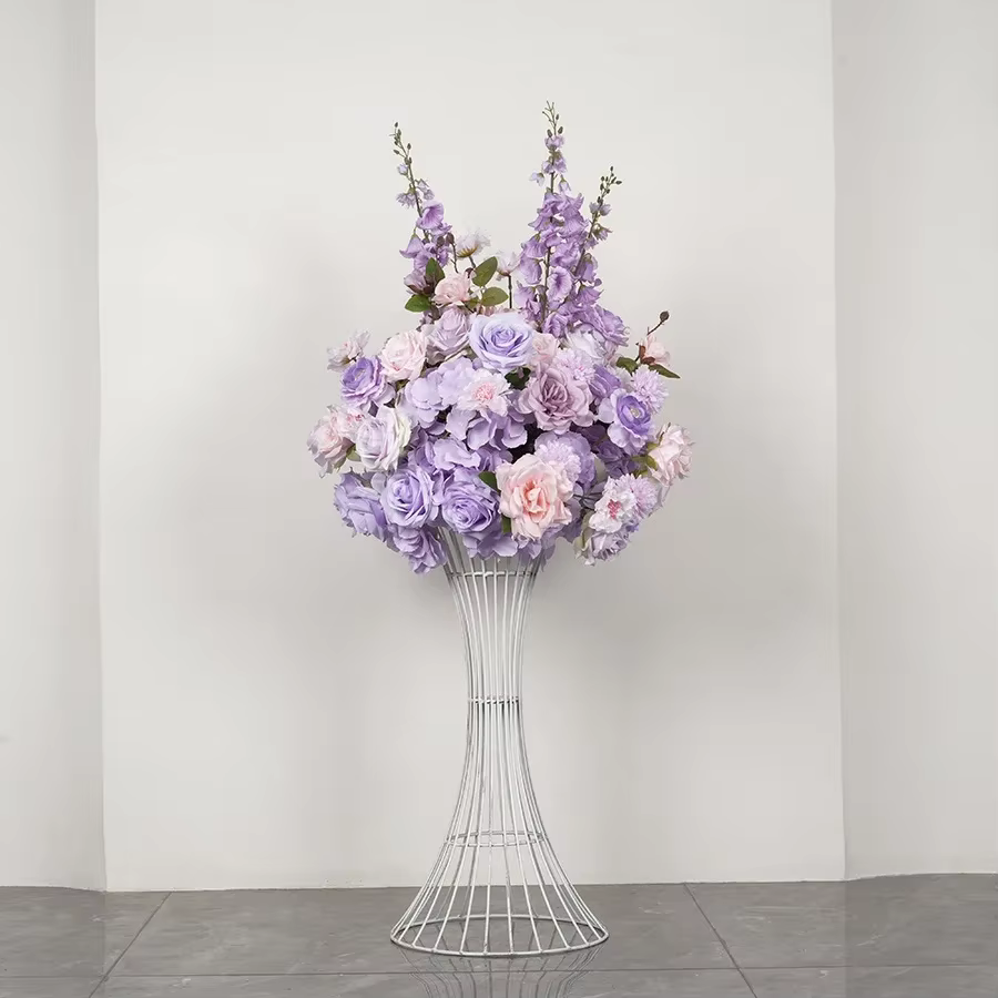 Nouvelle fleur artificielle violette en forme de lune, arc de table, arrangement floral, décoration