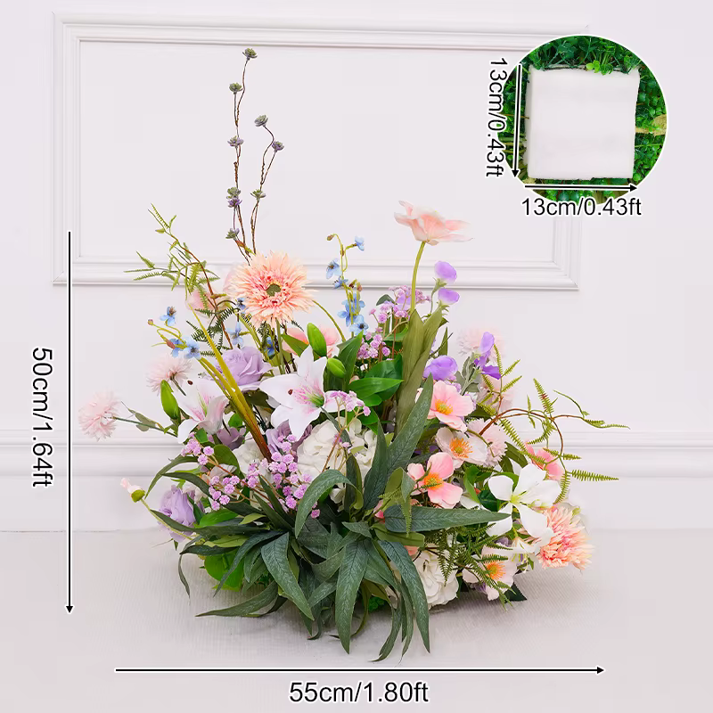 H8742 Lilas rose blanc avec rangée de fleurs vertes plancher de mariage Arrangement Floral maison ch