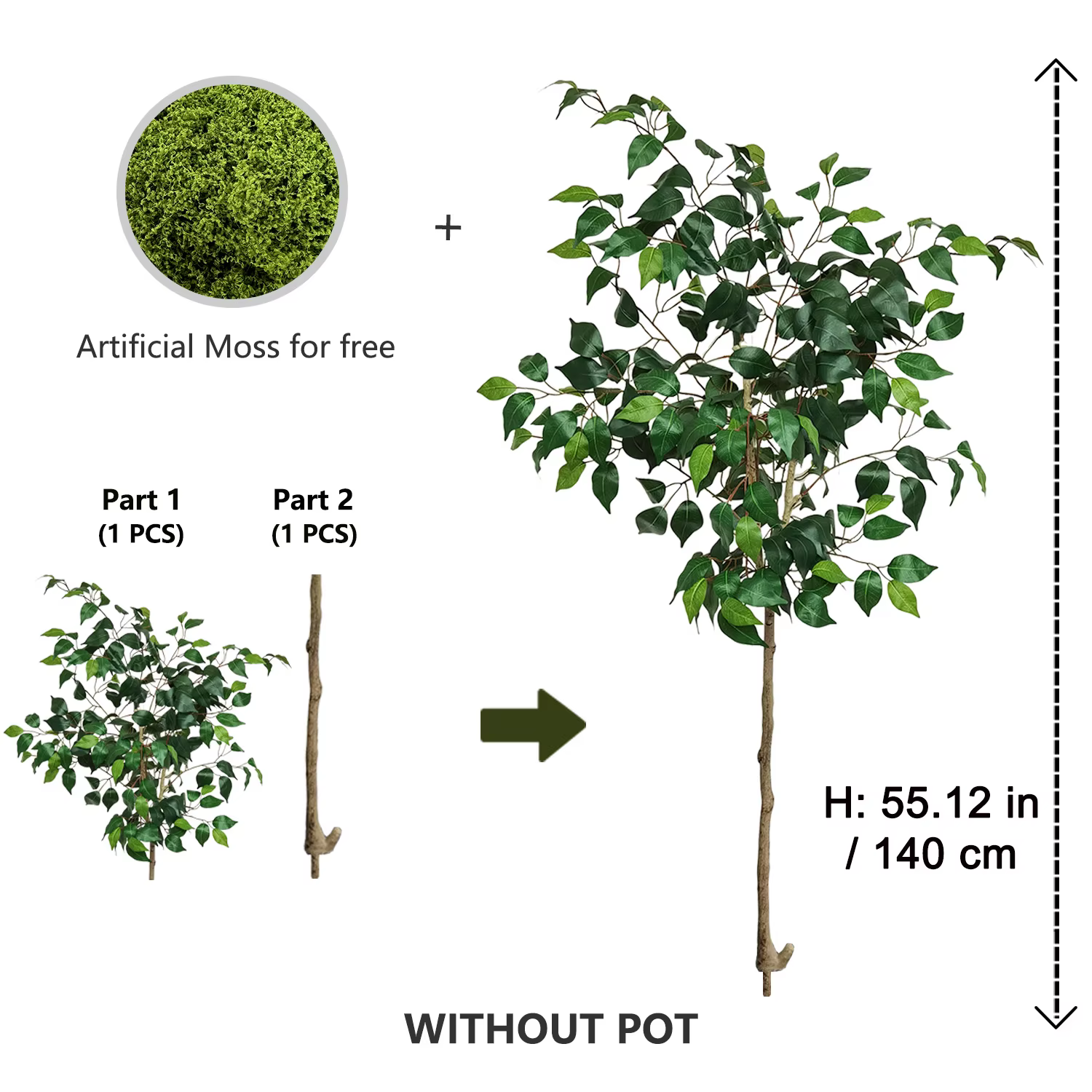 Plante artificielle Ficus Banyan de 140-210 cm, branche d'arbre, ornement intérieur/extérieur, plant