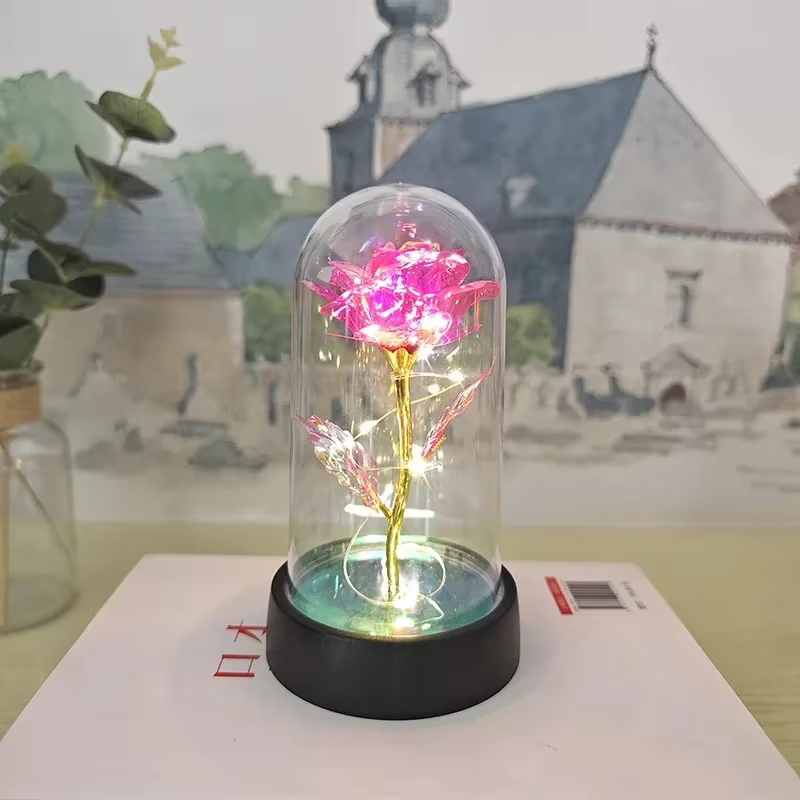 Rose lumineuse belle réaliste d'apparence veilleuse Rose fleur éternelle fournitures de fête LED Sim
