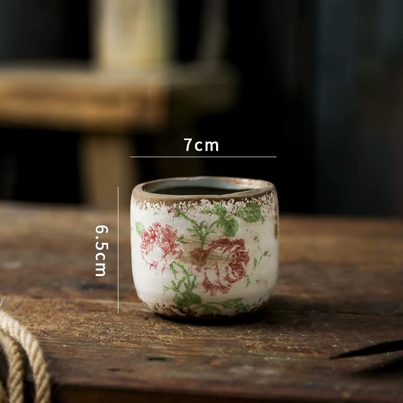 Pot de fleurs en céramique rose vieilli style vintage français pour plantes vertes, succulentes et h