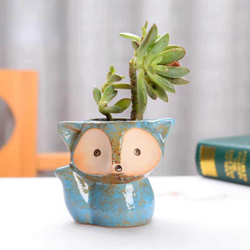 Pot de fleurs en céramique en forme de renard, mini-pot mignon pour plantes succulentes, petits pots