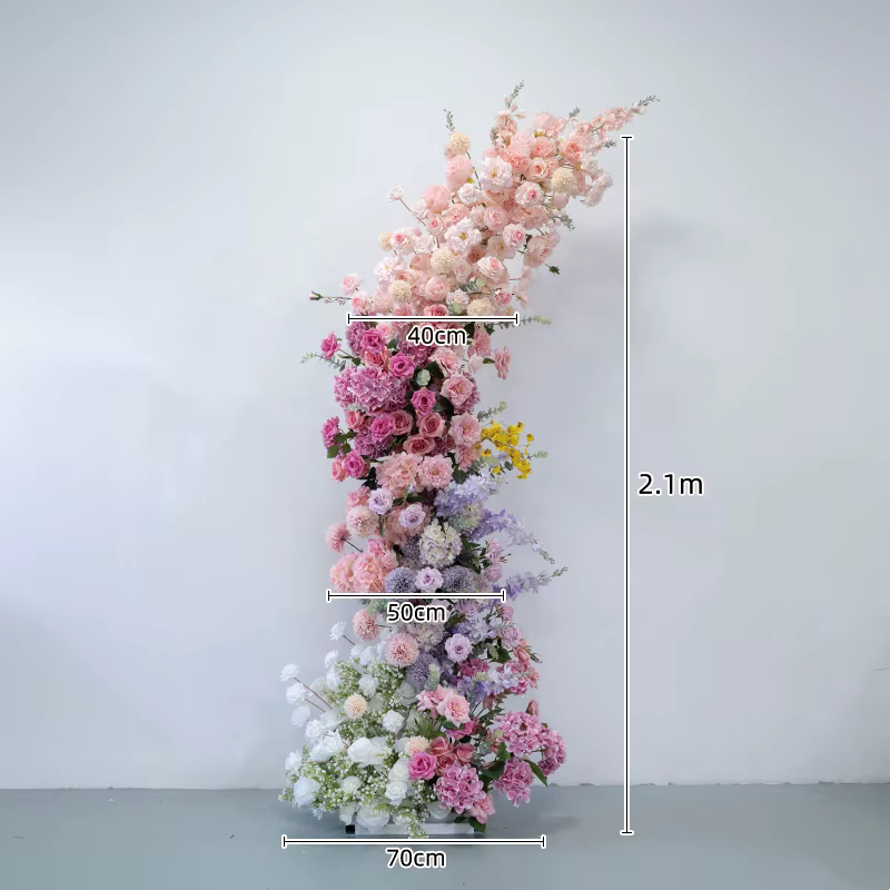 Violet Rose Hortensia Delphinium fleur rangée mariage toile de fond corne arc décor Arrangement Flor