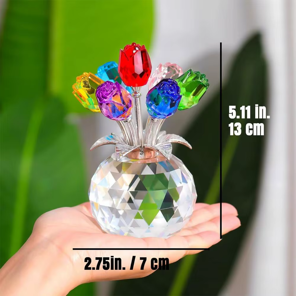 Rose en cristal avec vase, décoration romantique pour la maison, figurines de fleurs en cristal, déc