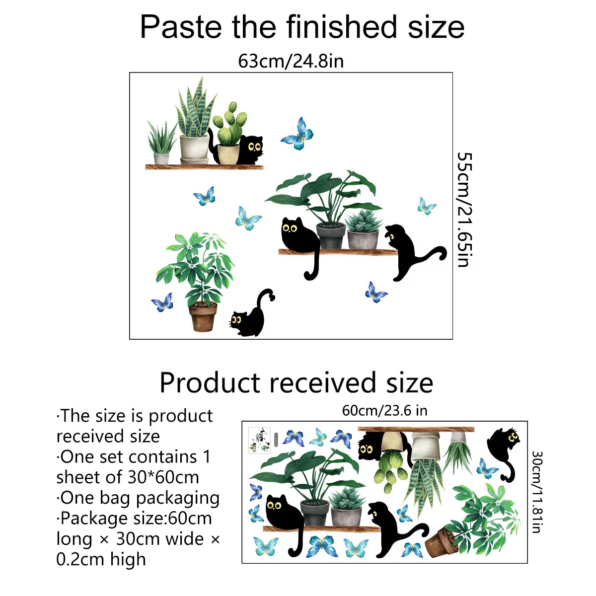 Autocollant Mural plante verte en pot, chaton mignon, dessin animé, arrière-plan créatif, décoration