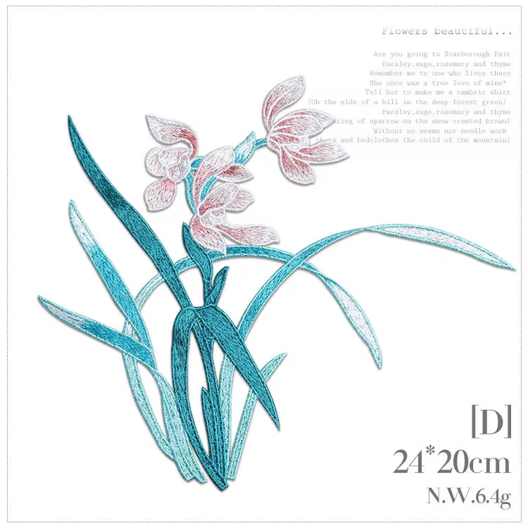 Broderie orchidée à coudre sur des patchs de fleurs à la mode pour vêtements, décoration de sac, mat