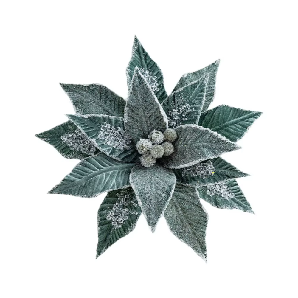 Fleur de noël luxueuse en Faux velours, fausse fleur réaliste élégante avec cristal de glace, orneme
