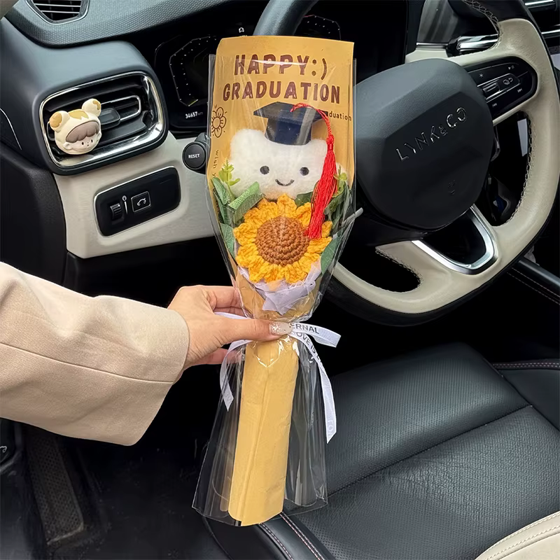 Bouquet de tournesols au crochet fait main – Cadeau amusant pour la remise des diplômes du lycée, ca