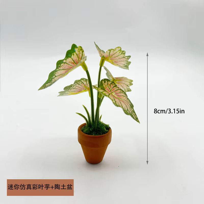 Plantes vertes pour maison de poupée, Mini tortue Taro au dos, plantes en pot vertes, accessoires, m