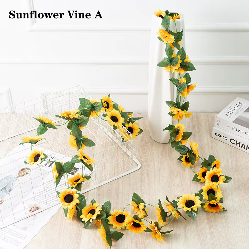Guirlande de fleurs artificielles suspendues de vigne de tournesol jaune de 2.5M, fausses fleurs en 