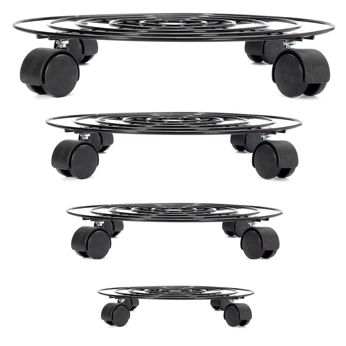 Plateau de Pot de plante de fleur rond en métal noir, 4 tailles, 4 roues, jardinière lourde, Pot de