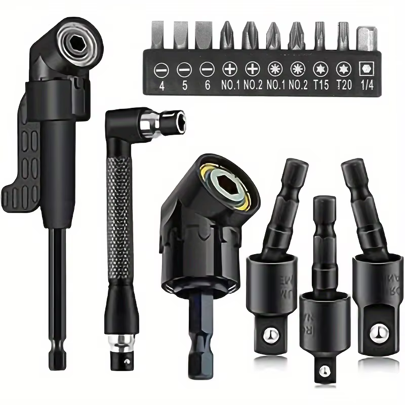 Le kit d'accessoires pour perceuse à angle droit comprend un adaptateur de douille, un adaptateur de