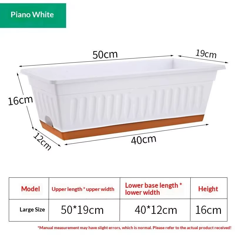 Pot de fleurs rectangulaire en plastique pour plantes d'intérieur et d'extérieur, avec drainage, gra