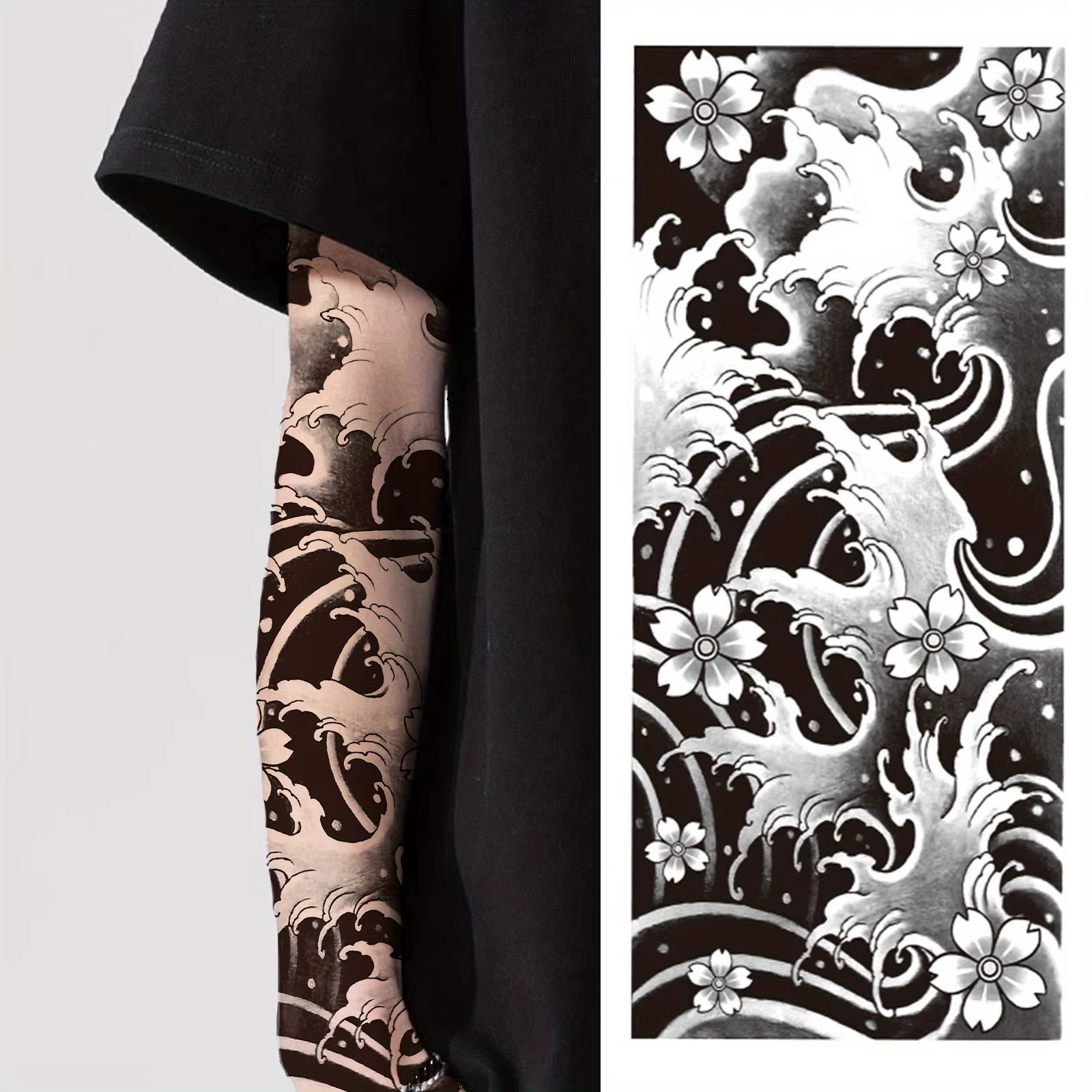 1 autocollant de tatouage temporaire à motif de vague de cerisier, tatouage de fleur pour le bras, i