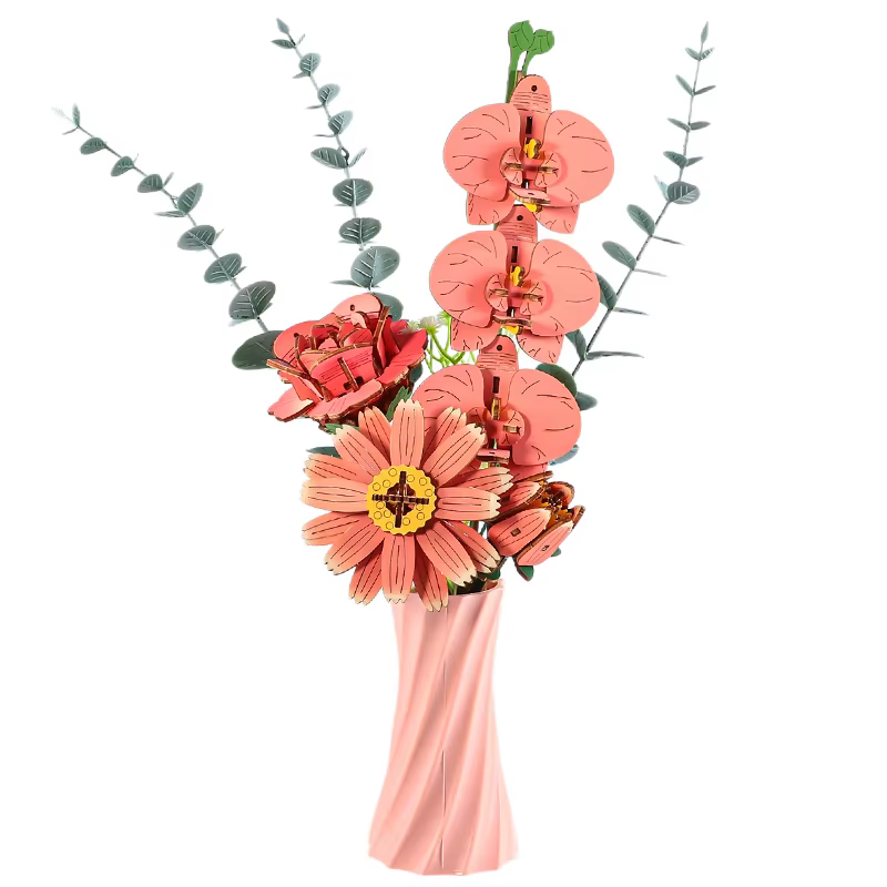 Bouquets de papillons et de roses en bois, Ornements floraux en blocs de construction en bois, Puzzl