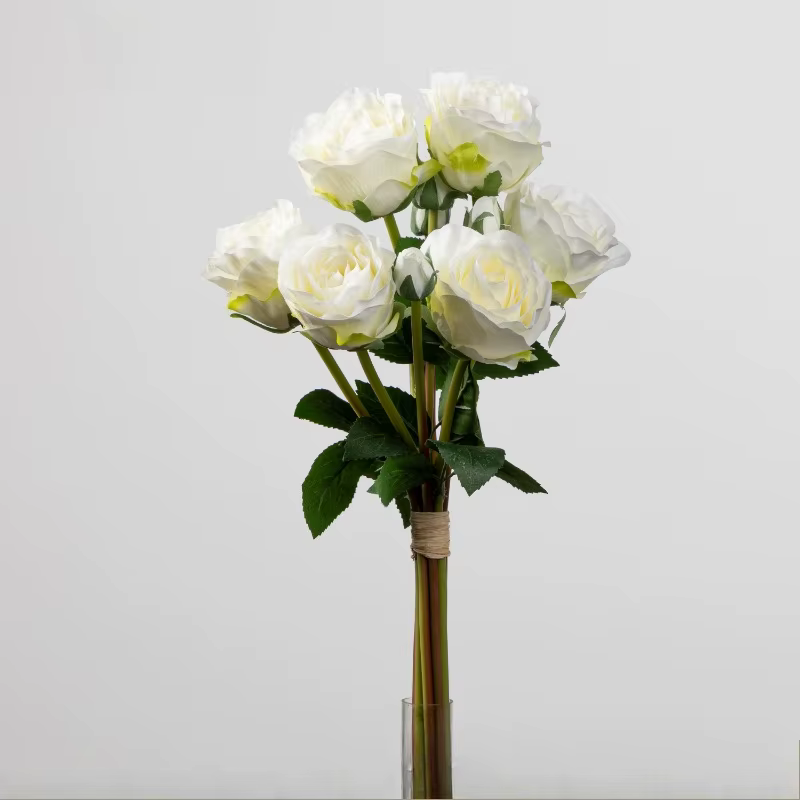 Lot de 3 fleurs artificielles en soie, 10 têtes, bouquet de roses parfumées Montagne enneigée, décor