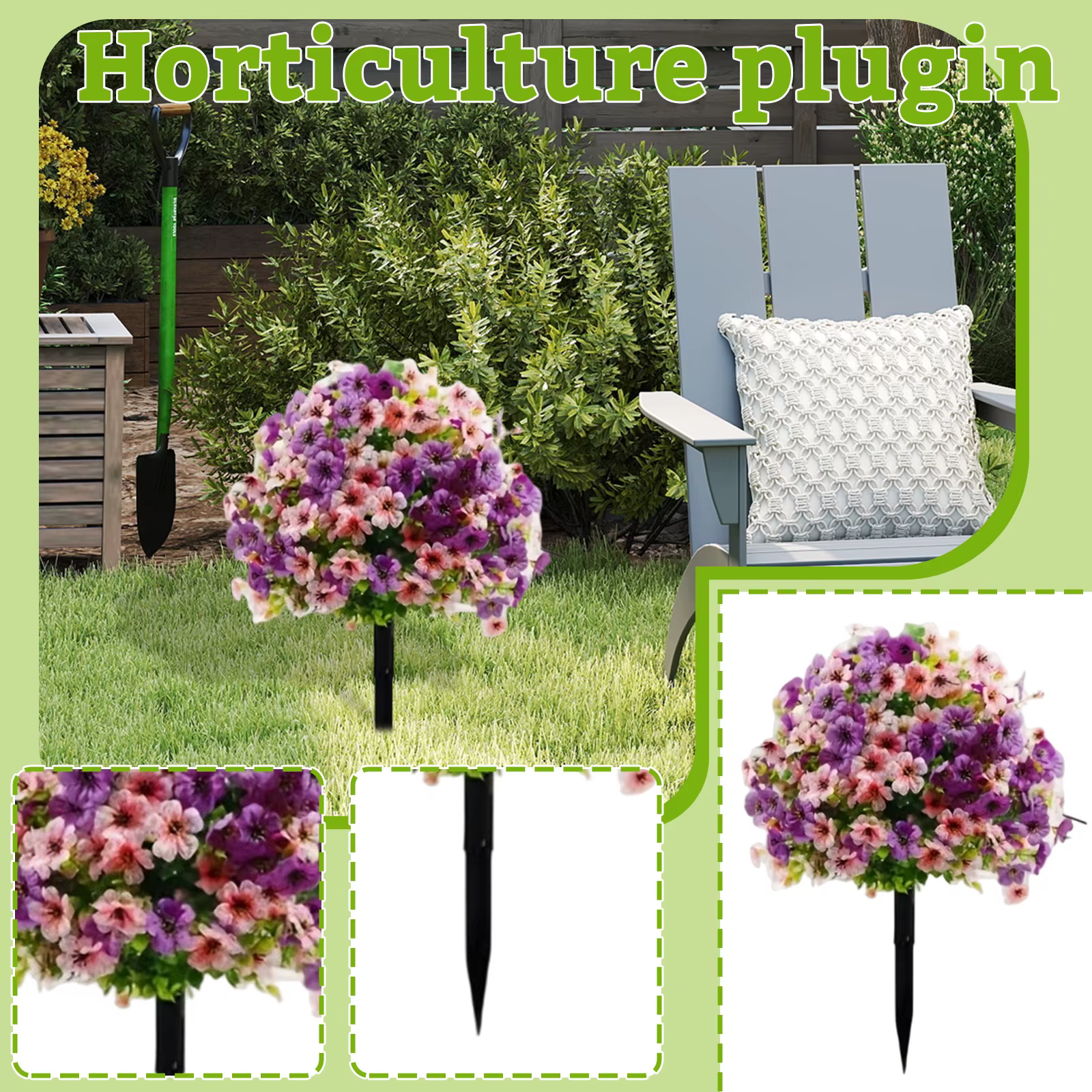 Décoration florale artificielle violette sur piquet pour jardin, pelouse, extérieur, ornement de sol