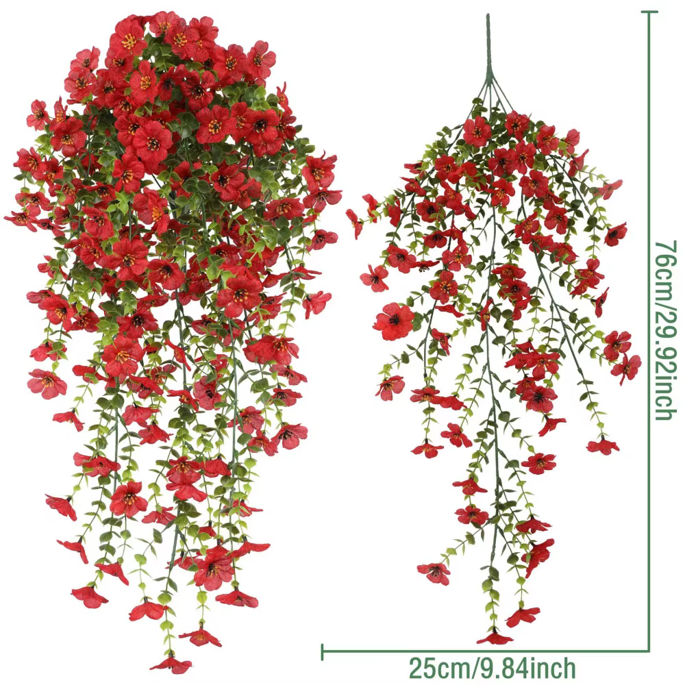 Bande de vigne de fleur rouge, plante artificielle suspendue murale, Simulation de décor, plantes su