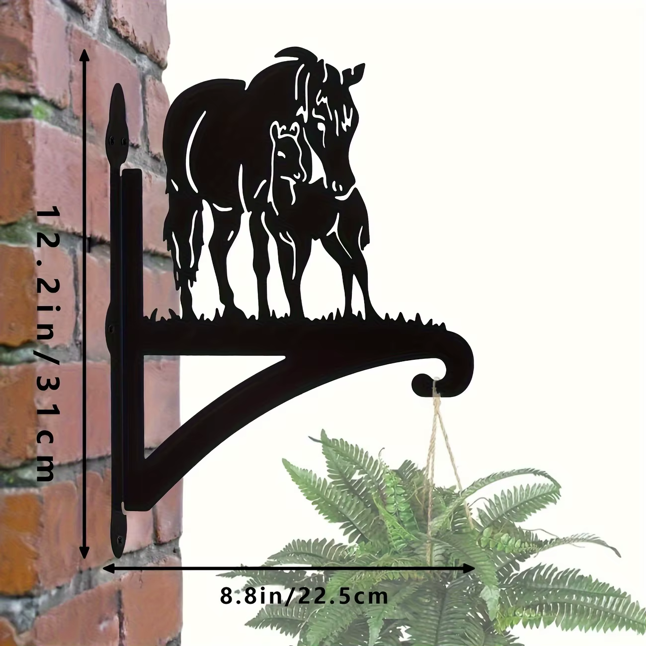 Cintre mural pour plantes, silhouette cheval et poney en métal robuste, décor extérieur contemporain