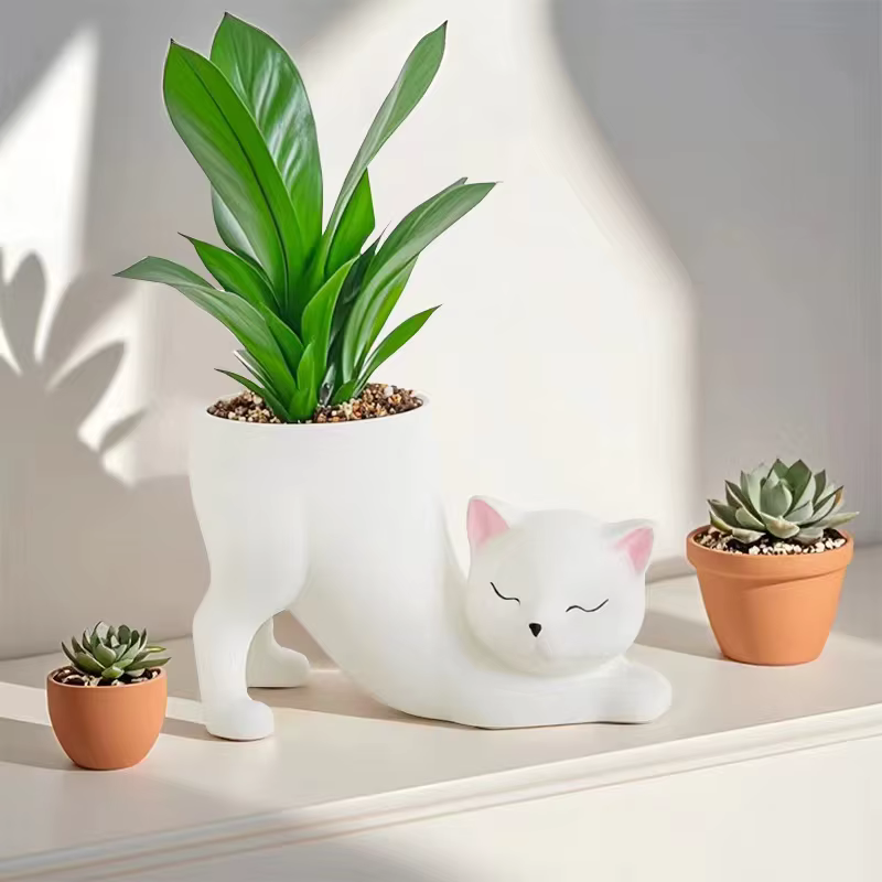 Pot de fleurs créatif en forme de queue de chat mignon de dessin animé pour plantes succulentes et c