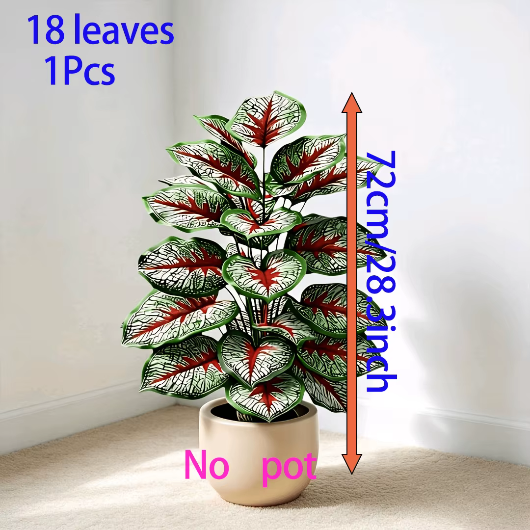 1 pièce de Caladium artificiel à veines rouges, 12 feuilles exquises, sans pot, décoration intérieur