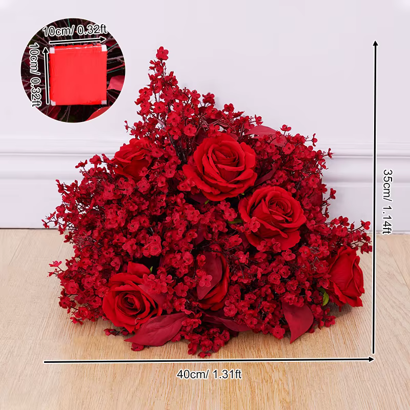 Arrangement de rangées florales Bossom, Rose rouge, prune, décor d'arrière-plan de mariage, cadre en