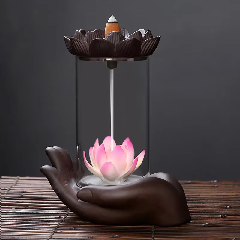 Brûleur d'encens Lotus à reflux coupe-vent bergamote Lotus brûleur d'encens à reflux en céramique dé