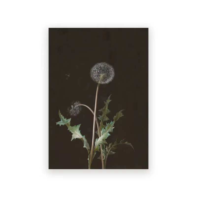 Toile minimaliste avec fleur de pissenlit foncé, affiche d'art murale abstraite et inspirante pour s