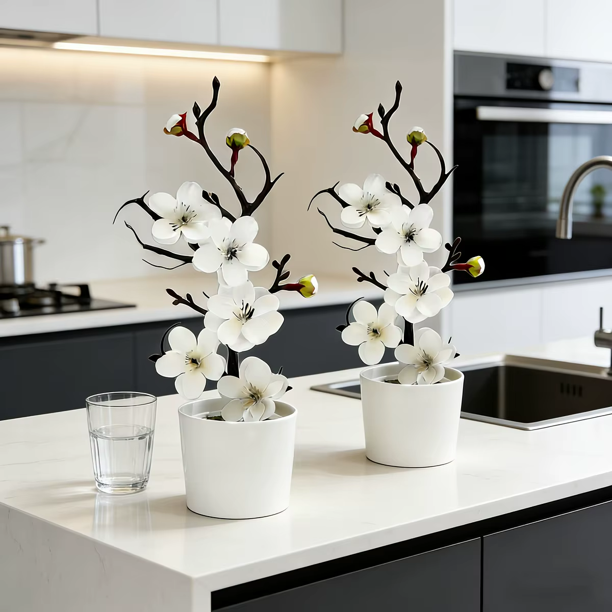 2 fleurs artificielles réalistes en crème blanche, fausses fleurs toutes saisons pour la décoration 