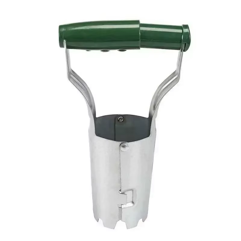 Semoir de plantation de fleurs en acier inoxydable avec manche en bois pour le jardinage, le forage