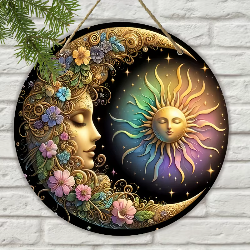 Plaque murale soleil et lune style art mandala, design classique et fabrication de logo décoratif en
