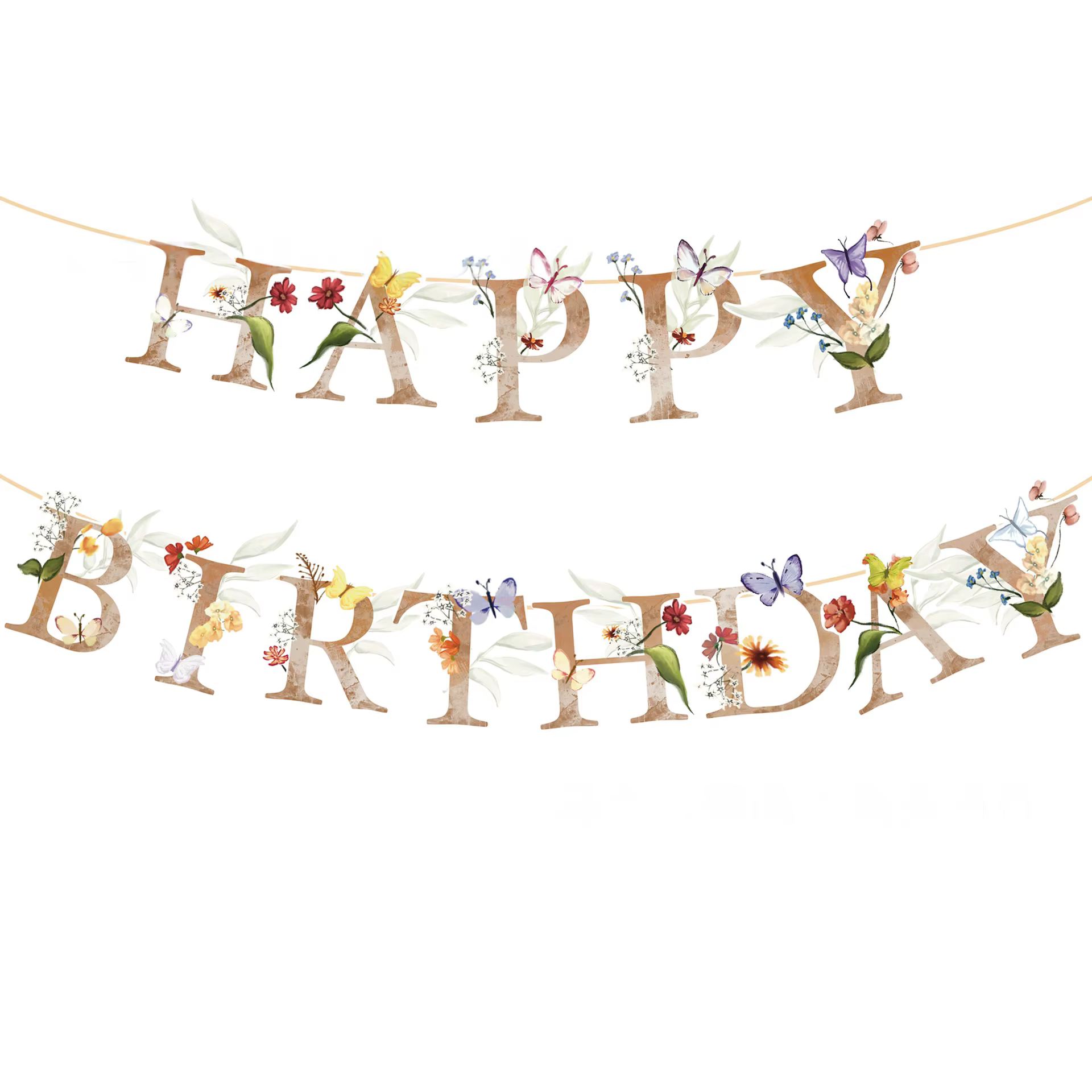 Bannière rose joyeux anniversaire avec pendentif de danse papillon, guirlandes de princesse pour fil