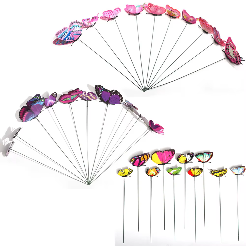 Grand jardinière de jardin papillon colorée, 10 pièces, piquets de papillon 3D imperméables, décorat