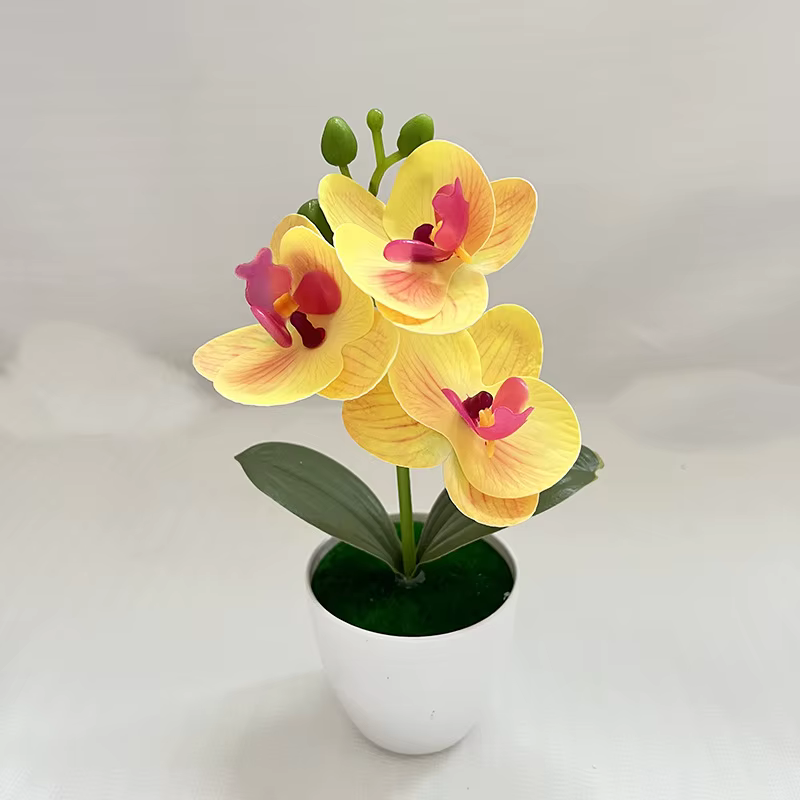 Plante d'orchidée artificielle en pot, 3 têtes, mini phalaenopsis, fleur artificielle en plastique, 