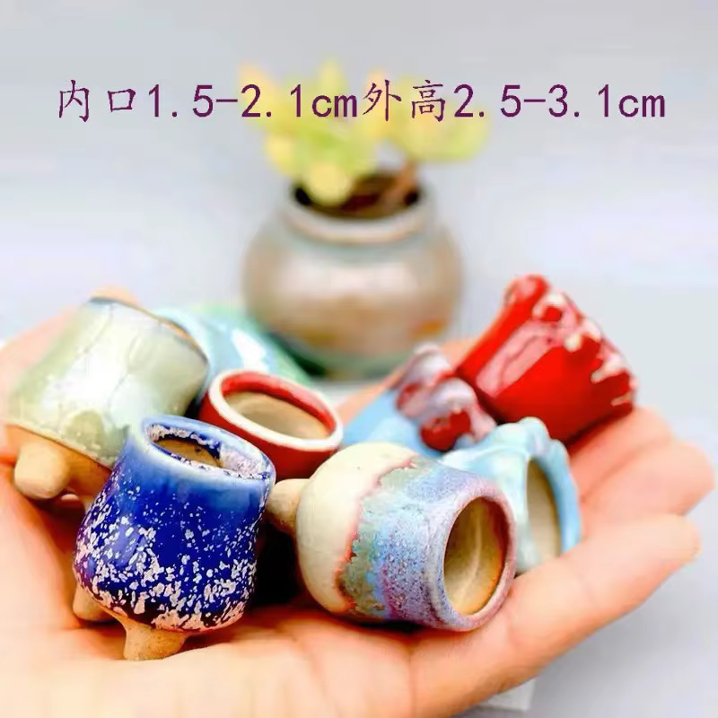 Mini pot de fleurs charnu semi-glaçure avec trou, poterie grossière, poche, plante verte, décoration
