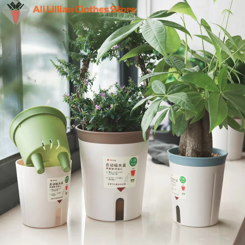 Pot de fleur hydroponique à Double couche, arrosage automatique, en plastique, plantes paresseuses e
