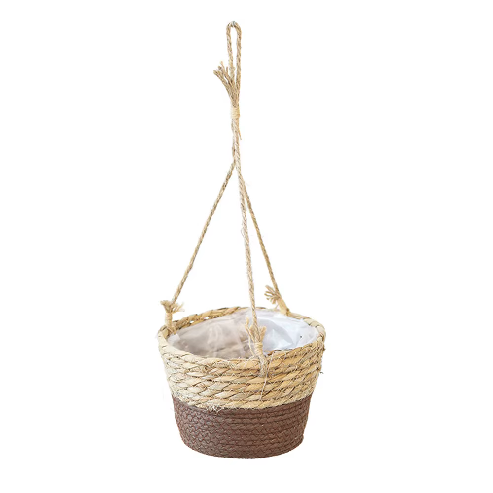Panier suspendu en paille pour jardin, pot de fleurs tressé en ficelle, panier en rotin, pot suspend