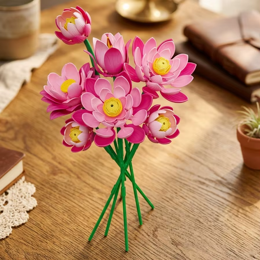 Kit de blocs de construction floraux mixtes : tiges de lotus et pivoines, décor floral artificiel, d