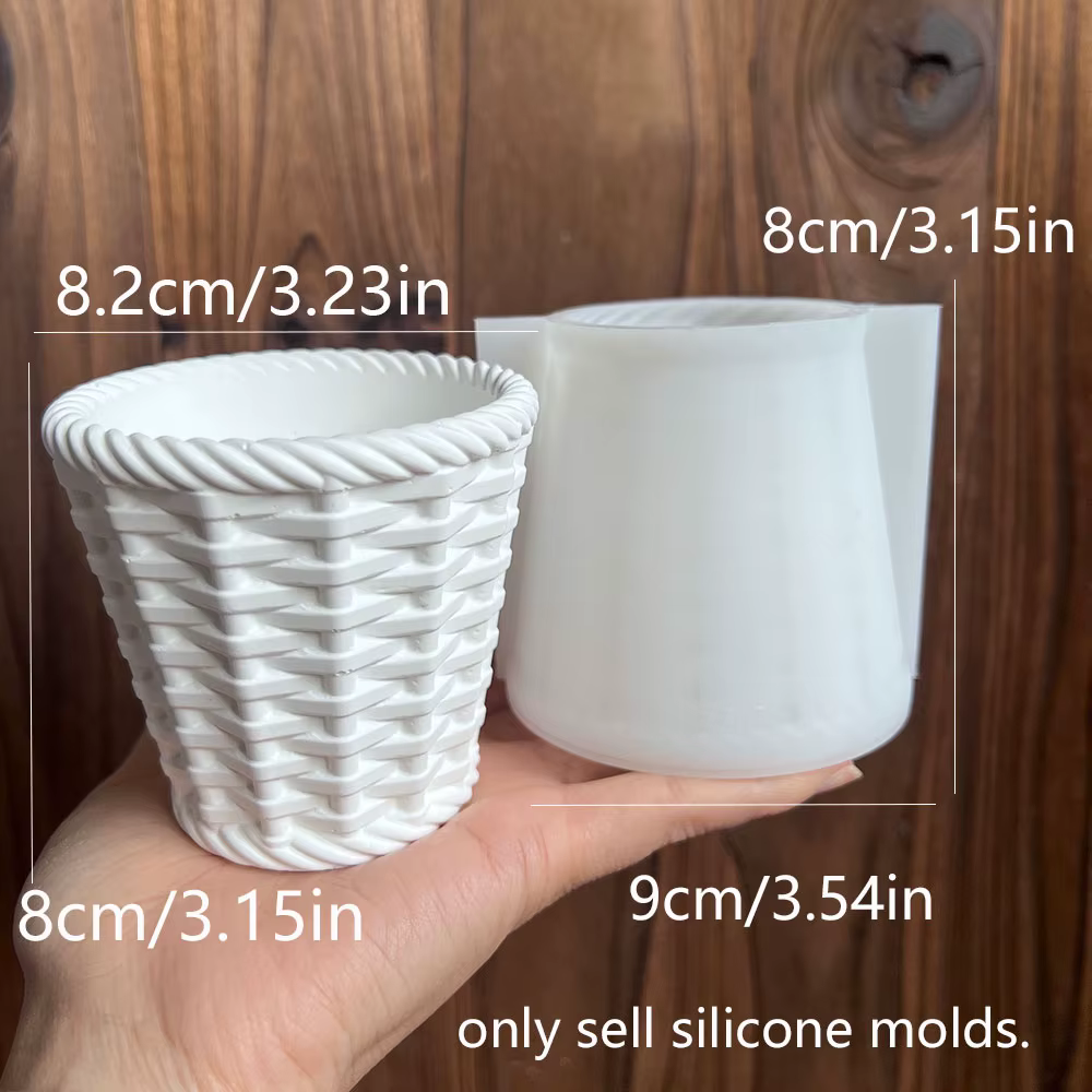 Panier tissé Pot de fleur, moule en résine époxy, Vase en plâtre, porte-stylo, bougie en béton, tass
