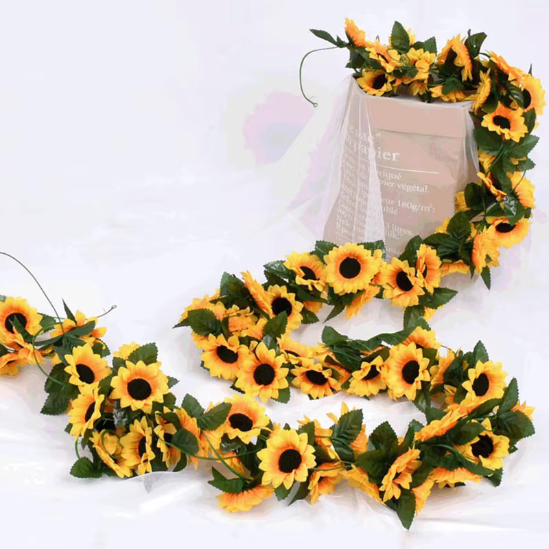 Guirxiété de tournesol jaune Él, 1 ensemble de 230cm, fleurs de vigne pour décor d'arc floral de mar