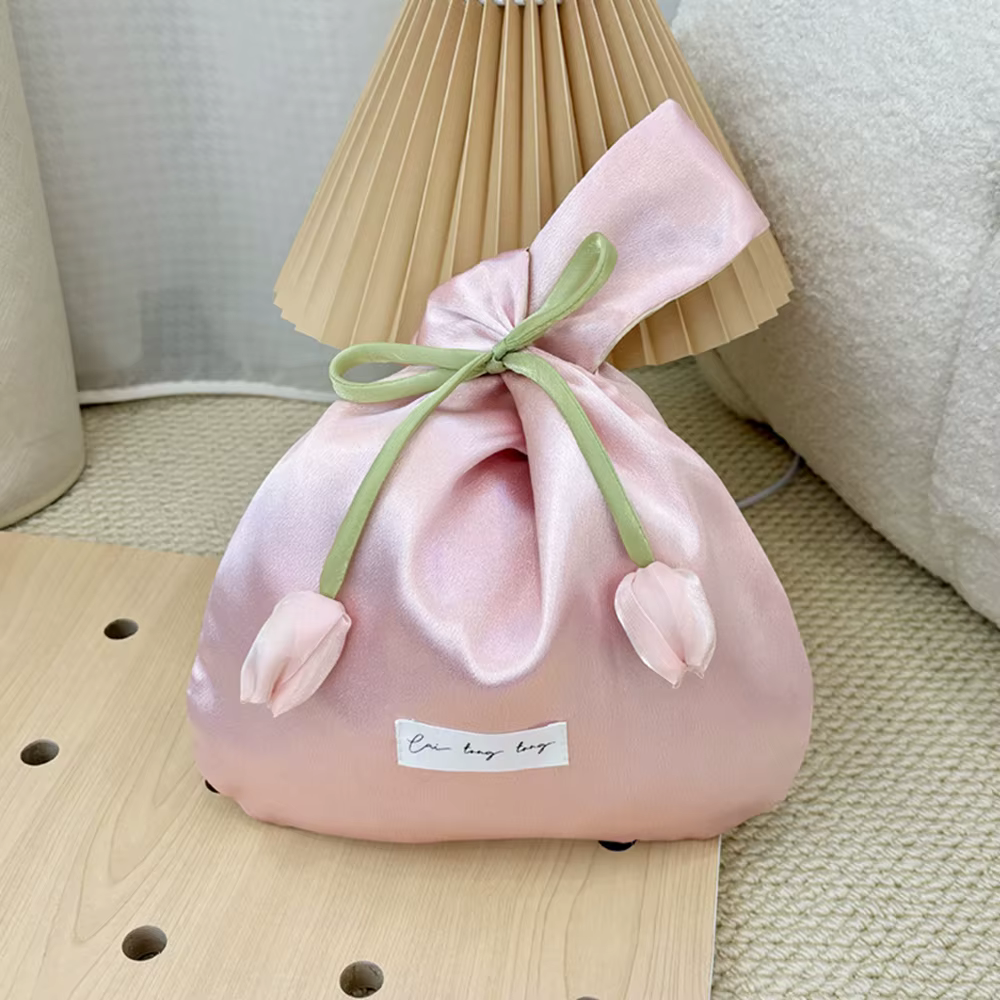 Sac fourre-tout tendance en forme de tulipe, sac seau en soie douce lavable, sac à main élégant pour